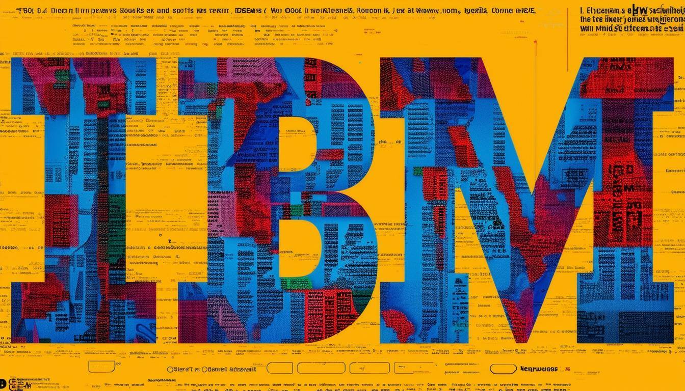 blue and red IBM text on top of a yellow background