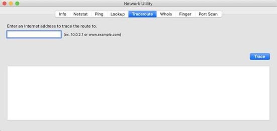 Traceroute in Network Utility on Mac