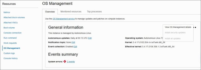 A screenshot of the OS Management overview page for Autonomous Linux.