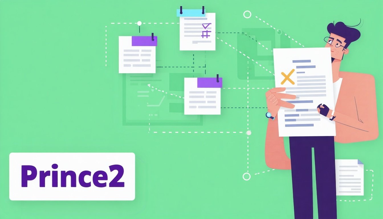 Prince2 written beside a person holding a paper