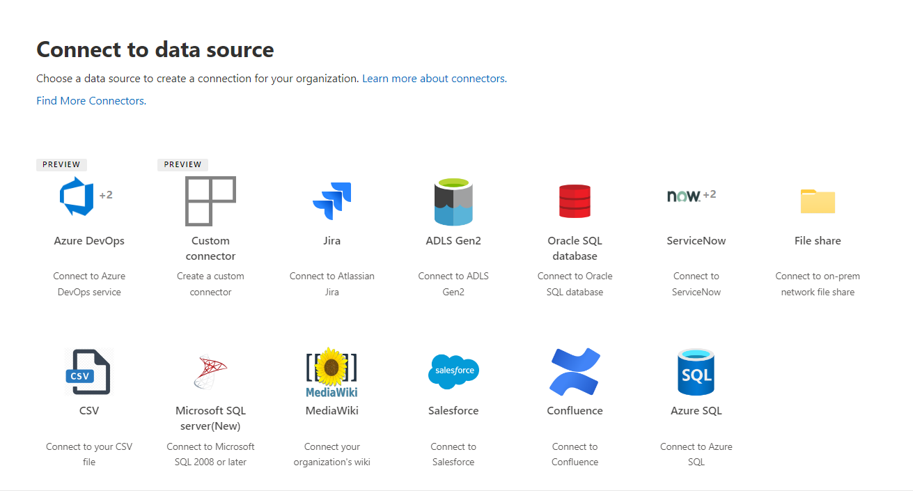 Microsoft built Graph connectors available for indexing content.